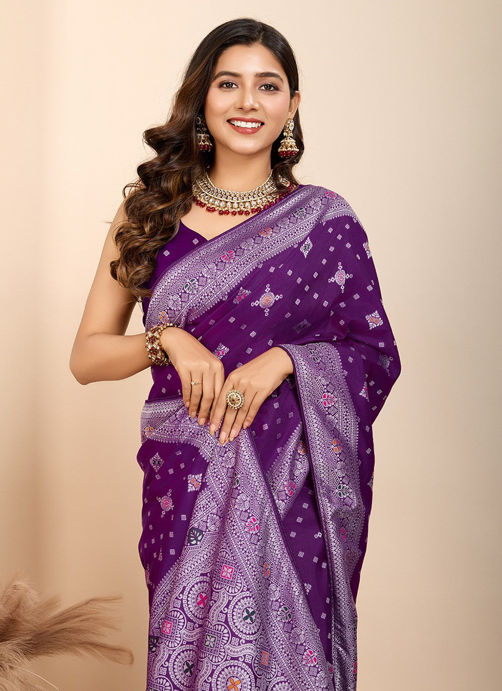 Classic Saree Meenakari Purple Silk Saree S13584