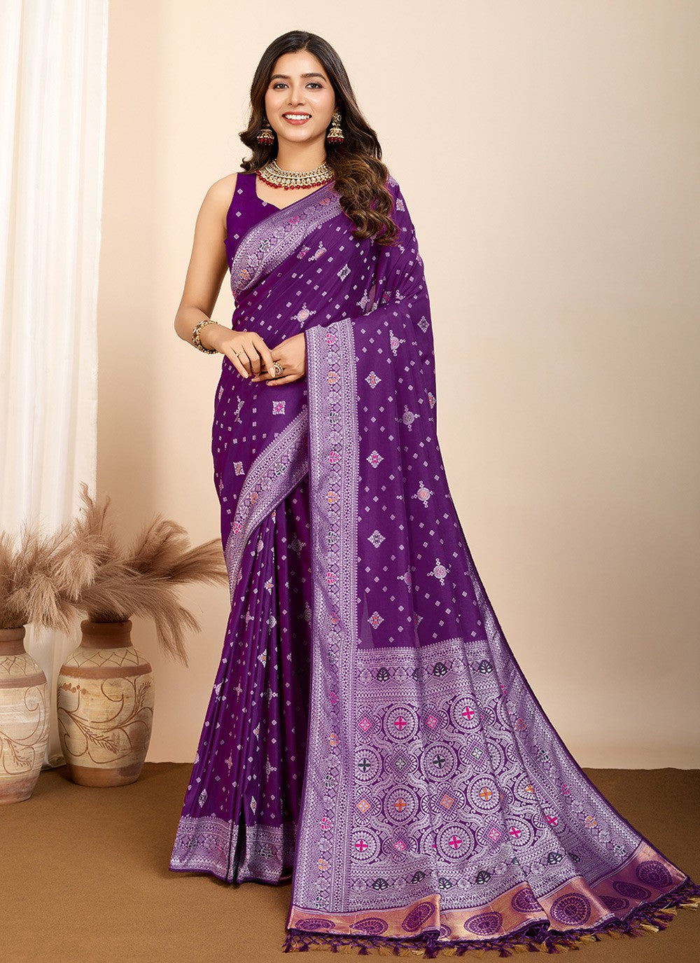 Classic Saree Meenakari Purple Silk Saree S13584