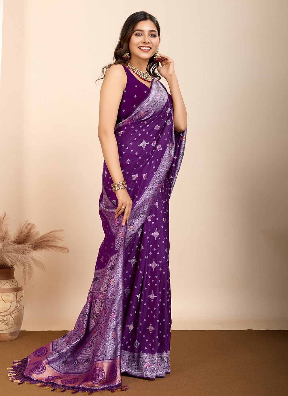 Classic Saree Meenakari Purple Silk Saree S13584