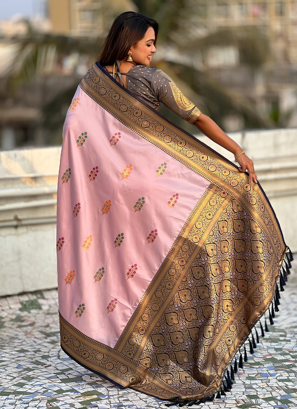 Meenakari Silk Pink Contemporary Saree S15304