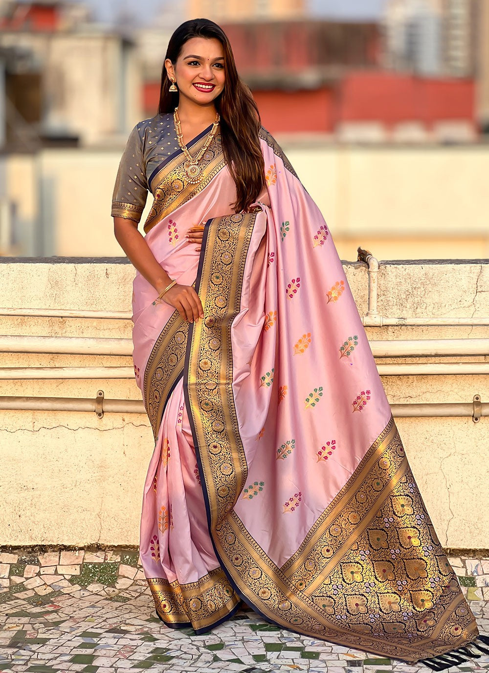 Meenakari Silk Pink Contemporary Saree S15304