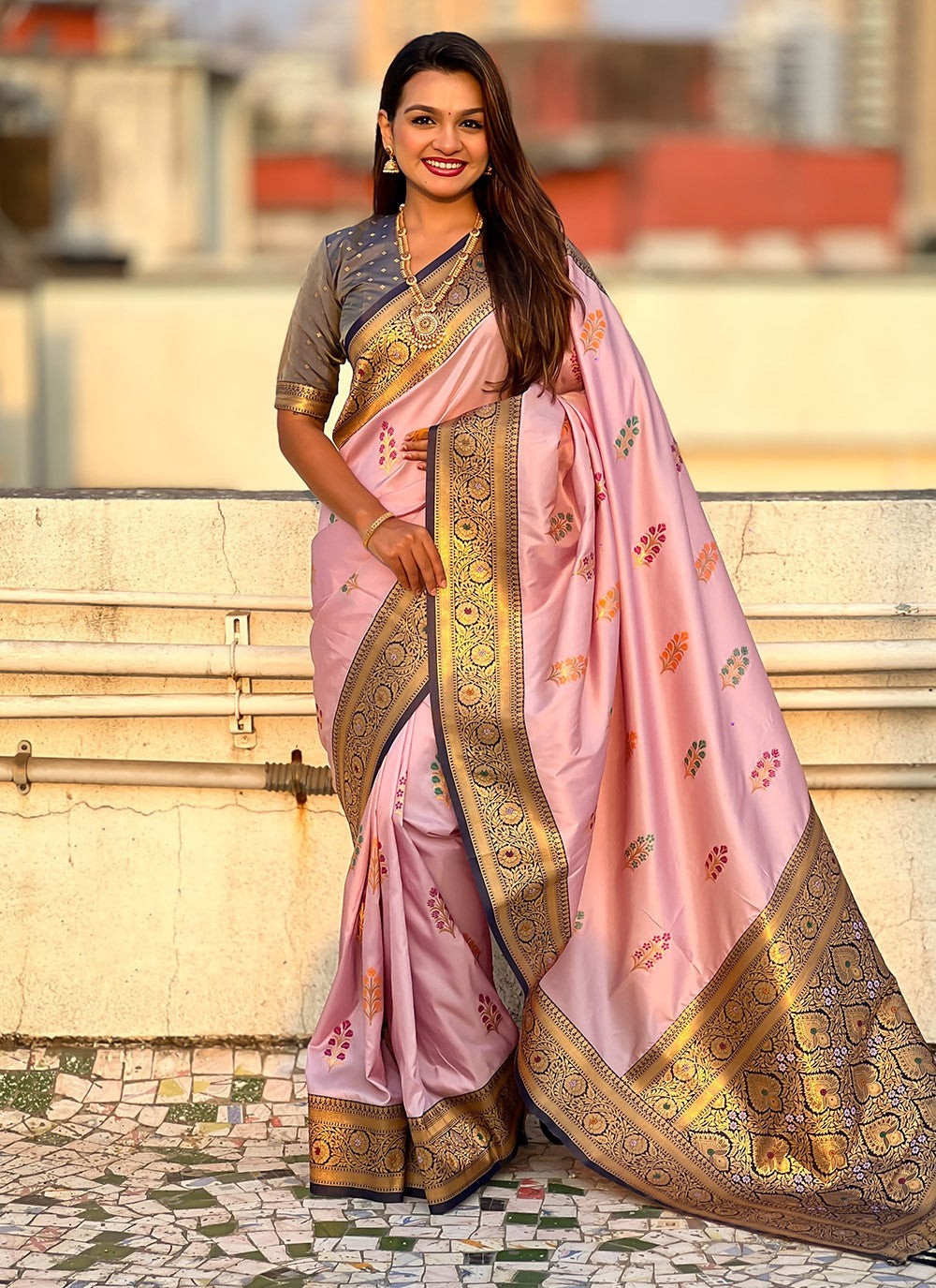 Meenakari Silk Pink Contemporary Saree S15304