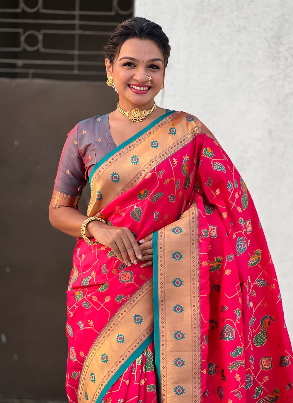 Meenakari Silk Pink Saree S14761