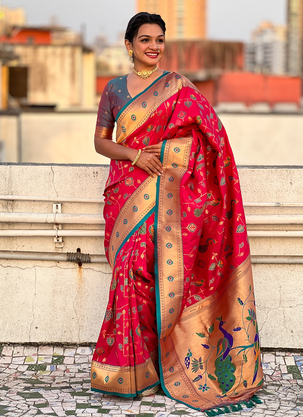 Meenakari Silk Pink Saree S14761