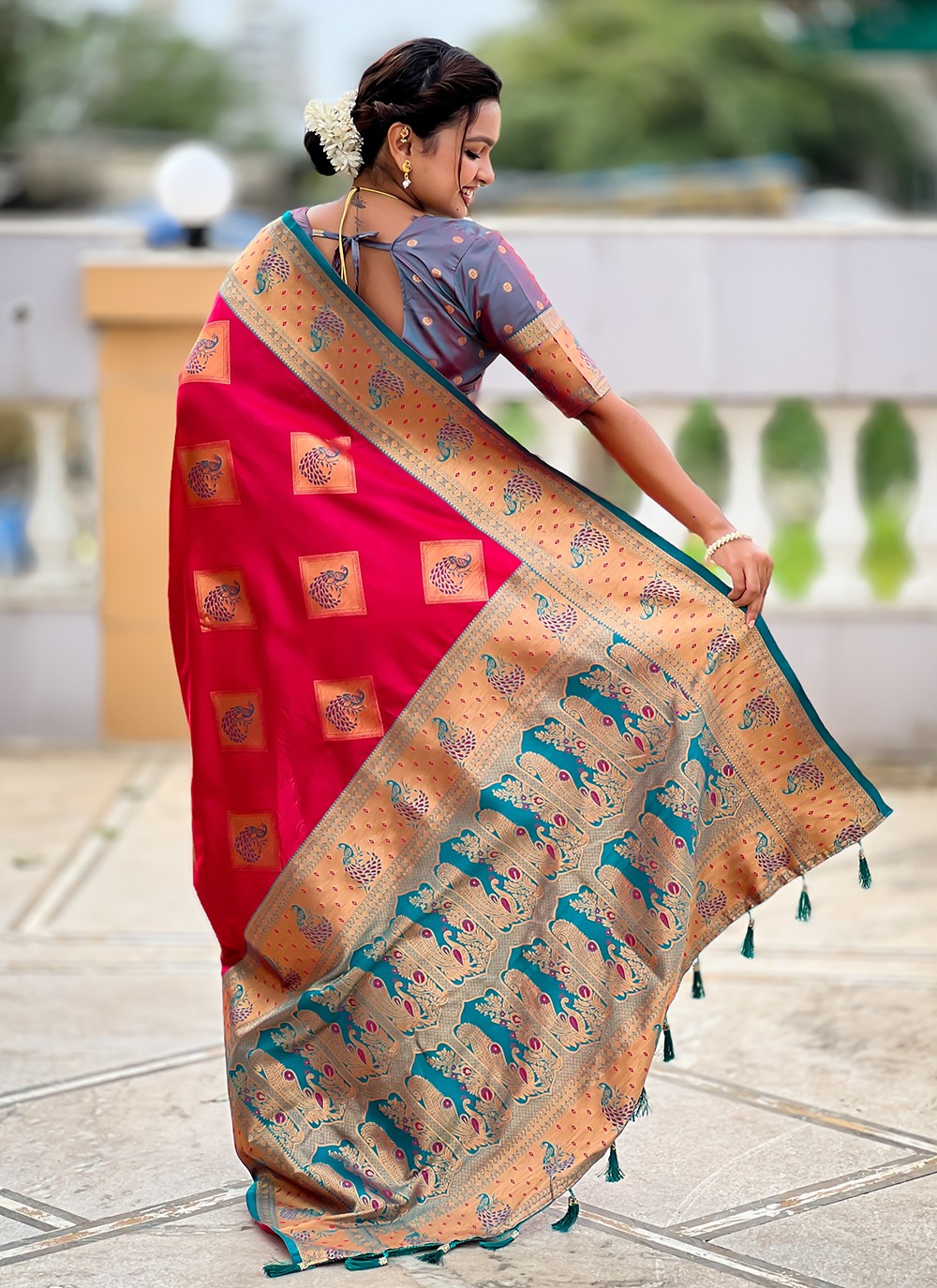 Pink Banarasi Silk Trendy Saree Meenakari S18781
