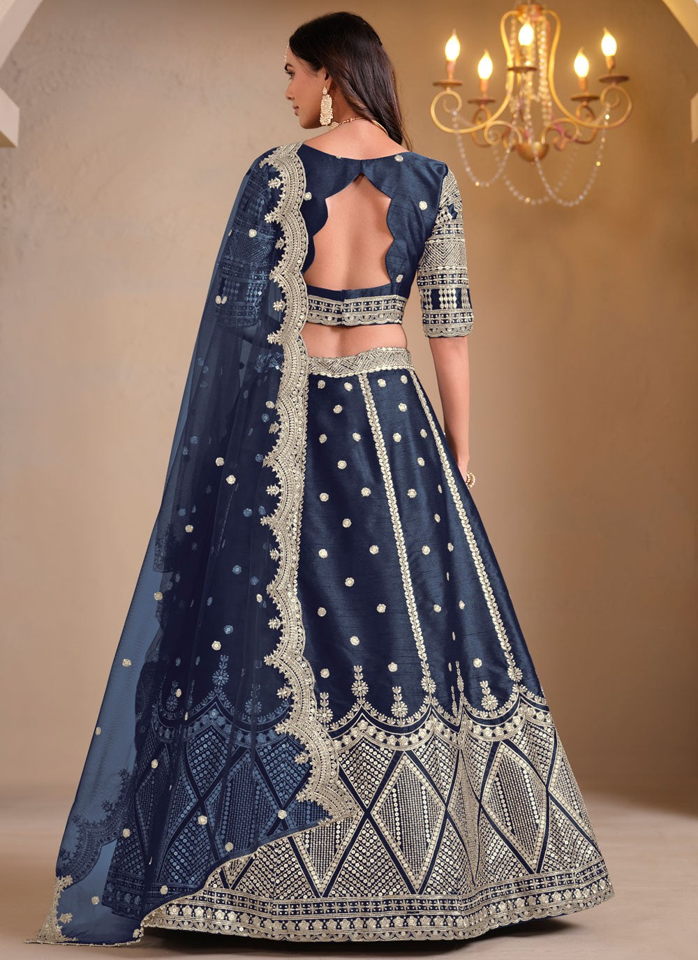 Embroidered Art Silk Navy Blue Lehenga Choli L3494