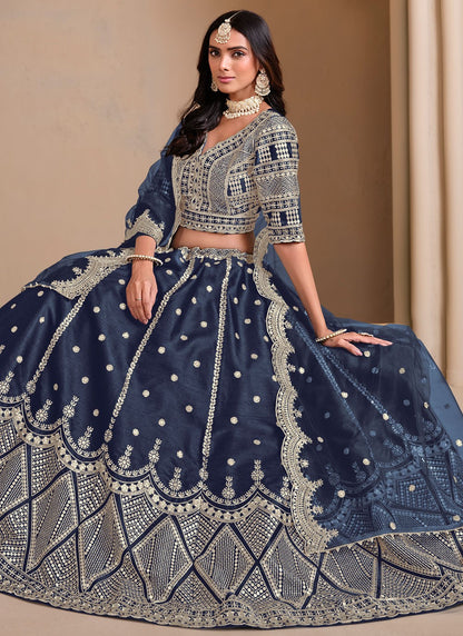 Embroidered Art Silk Navy Blue Lehenga Choli L3494