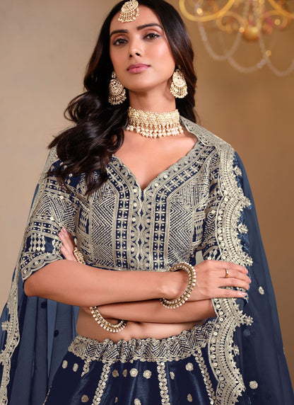 Embroidered Art Silk Navy Blue Lehenga Choli L3494
