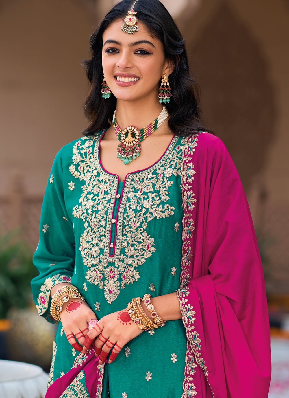 Salwar Suit Embroidered Rama Chinon T5509