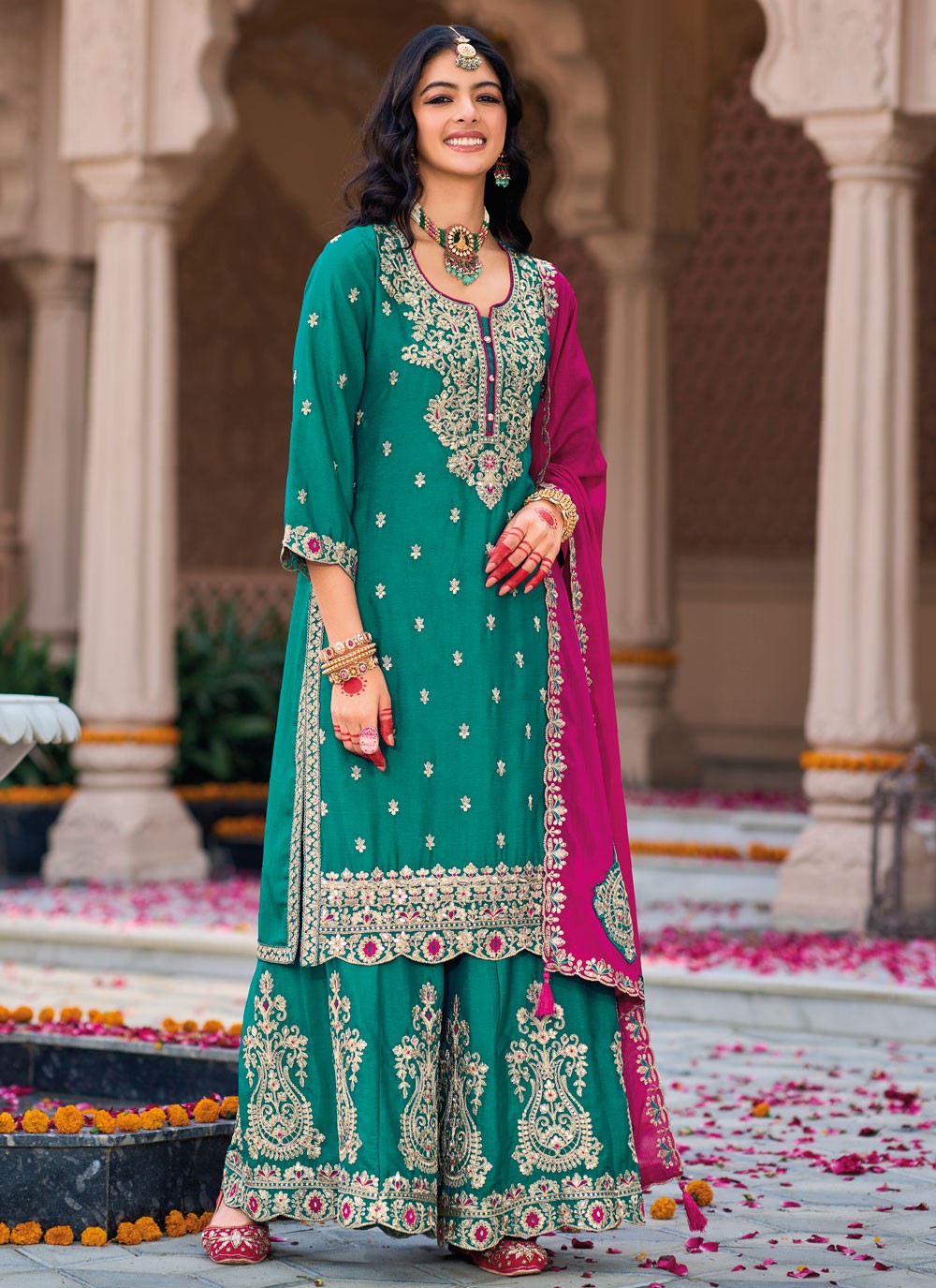 Salwar Suit Embroidered Rama Chinon T5509