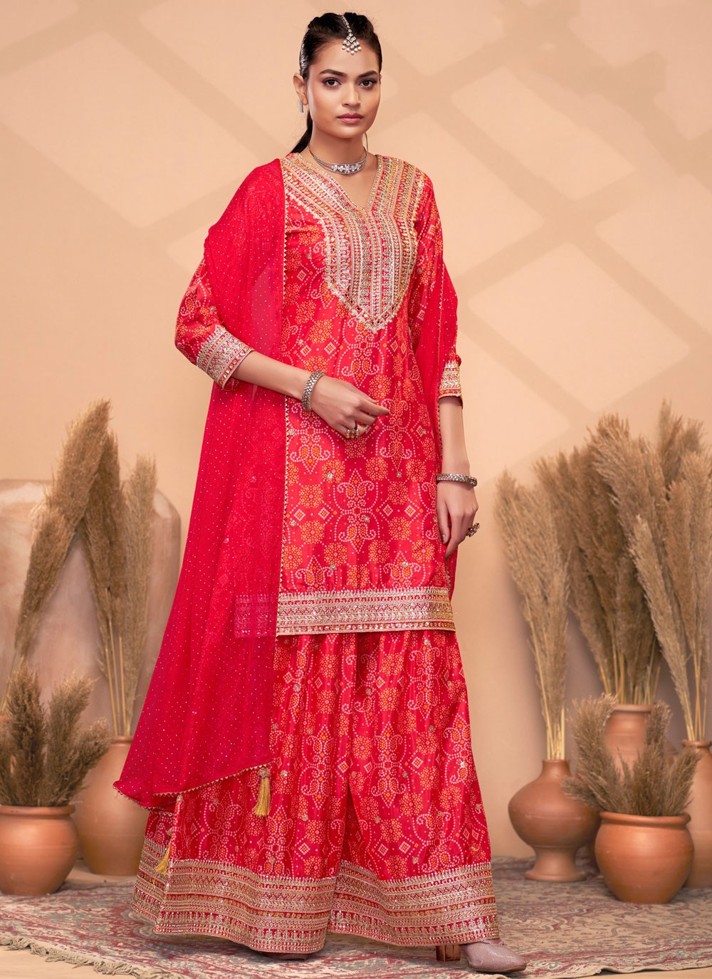 Digital Print Chinon Hot Pink Salwar Suit T5973