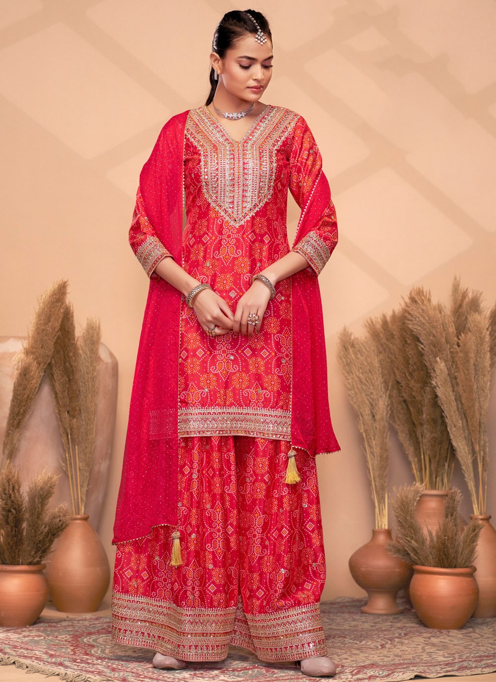 Digital Print Chinon Hot Pink Salwar Suit T5973
