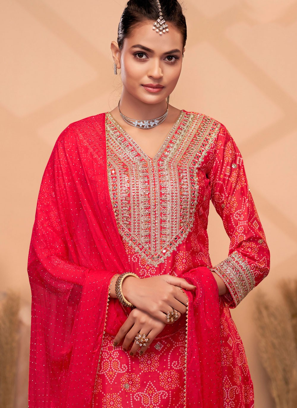 Digital Print Chinon Hot Pink Salwar Suit T5973