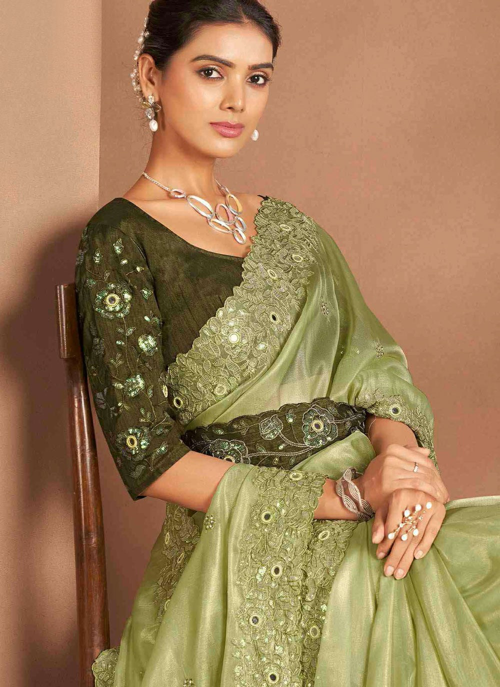 Trendy Saree Embroidered Green Silk Saree S13390