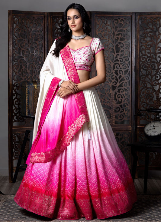 Border Work Pure Dola Hot Pink Lehenga Choli L3713