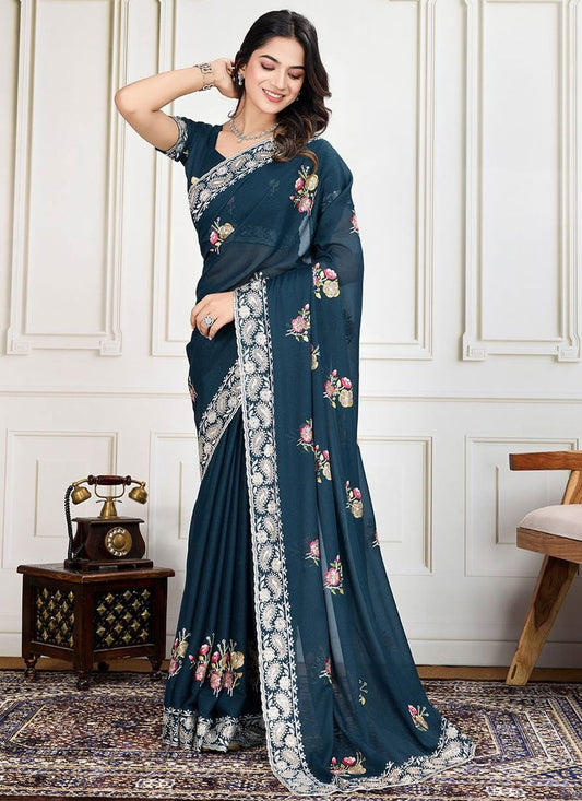 Border Work Georgette Morpeach Saree S14234