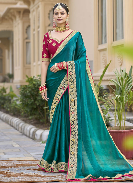 Border Work Silk Morpeach Traditional Saree S15364