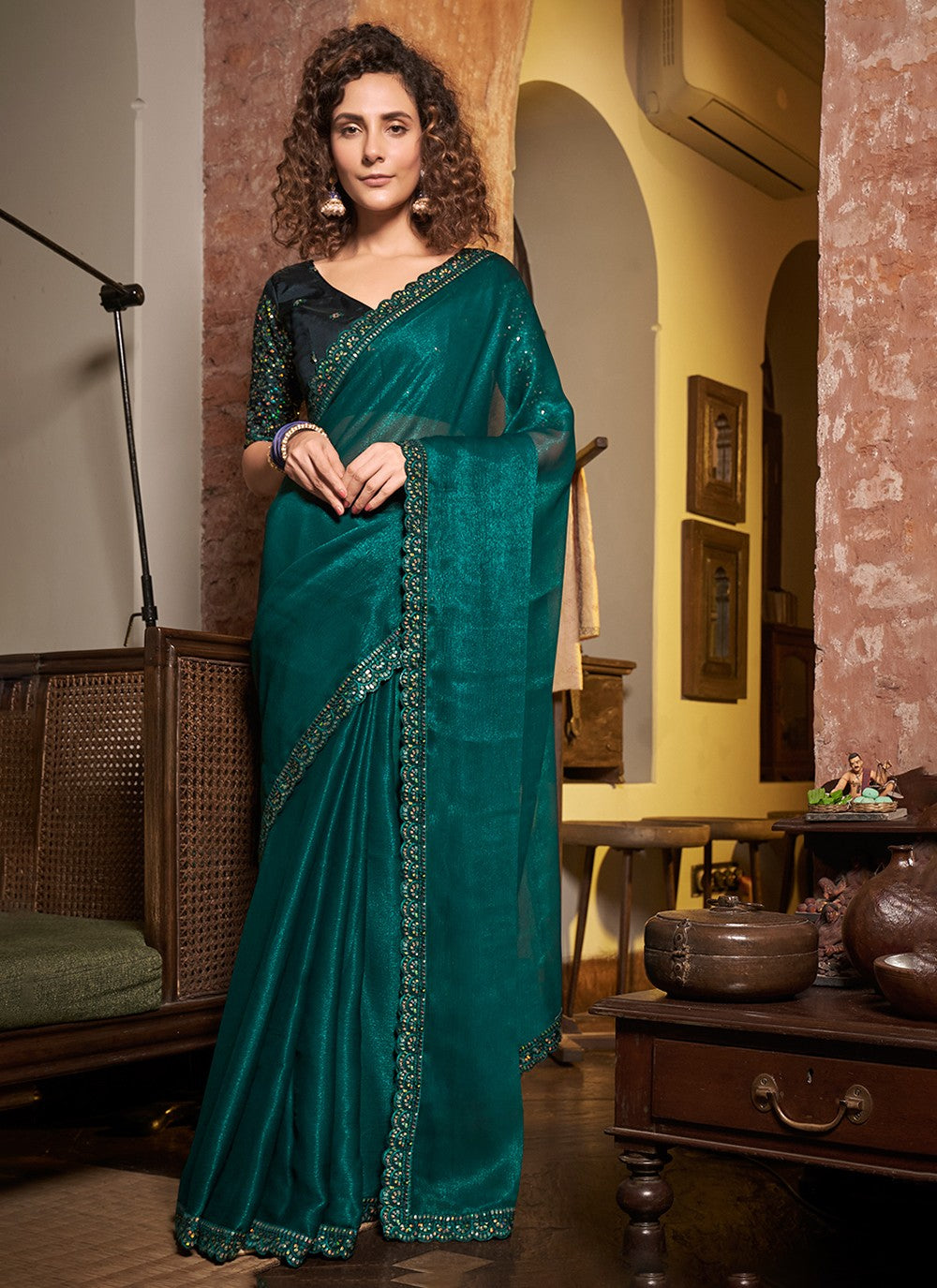 Trendy Embroidered Chiffon Saree - S3425