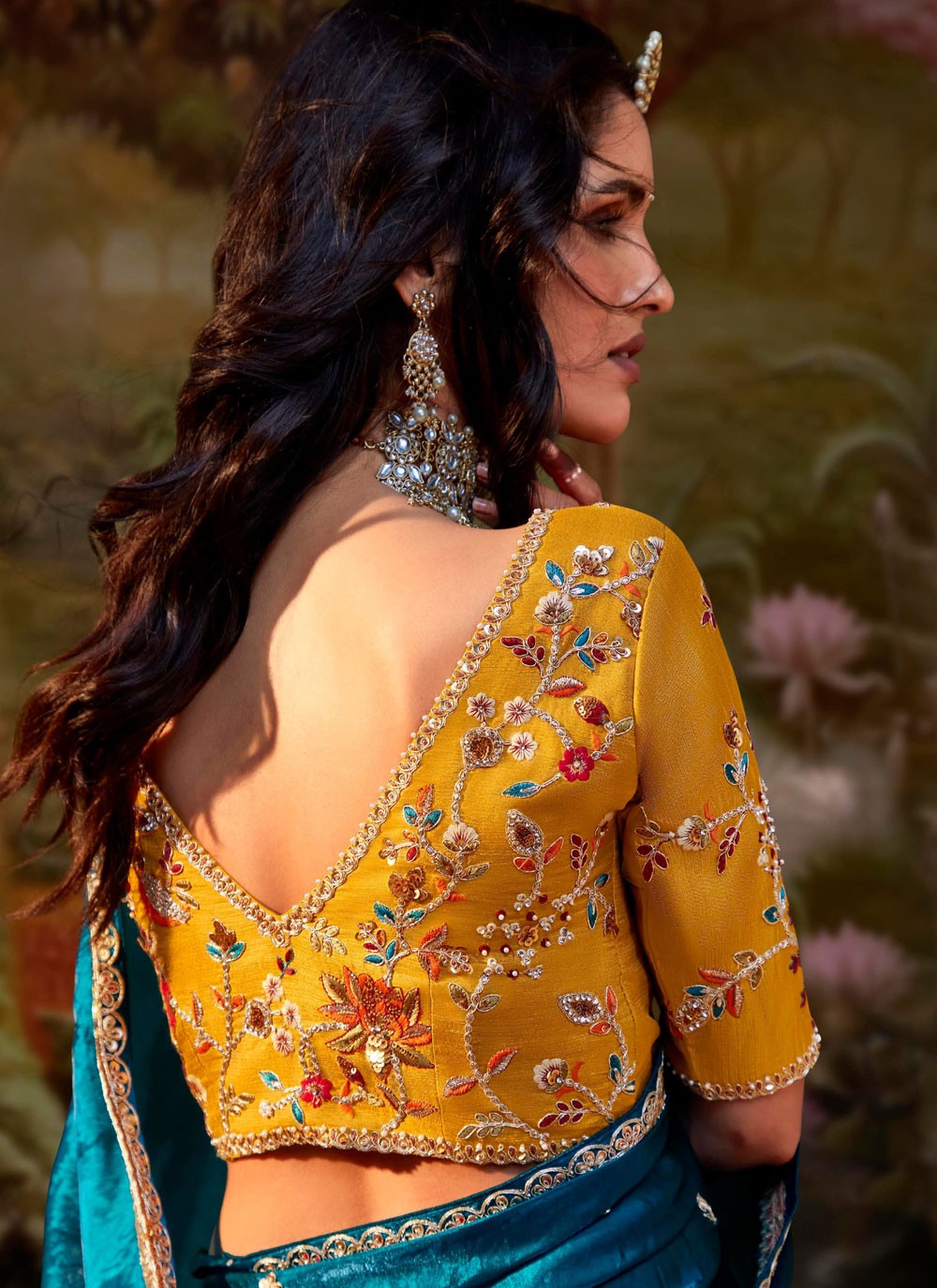 Shaded Border Work Fancy Fabric Saree - S7643