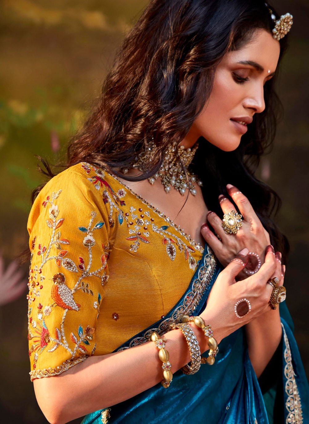 Shaded Border Work Fancy Fabric Saree - S7643