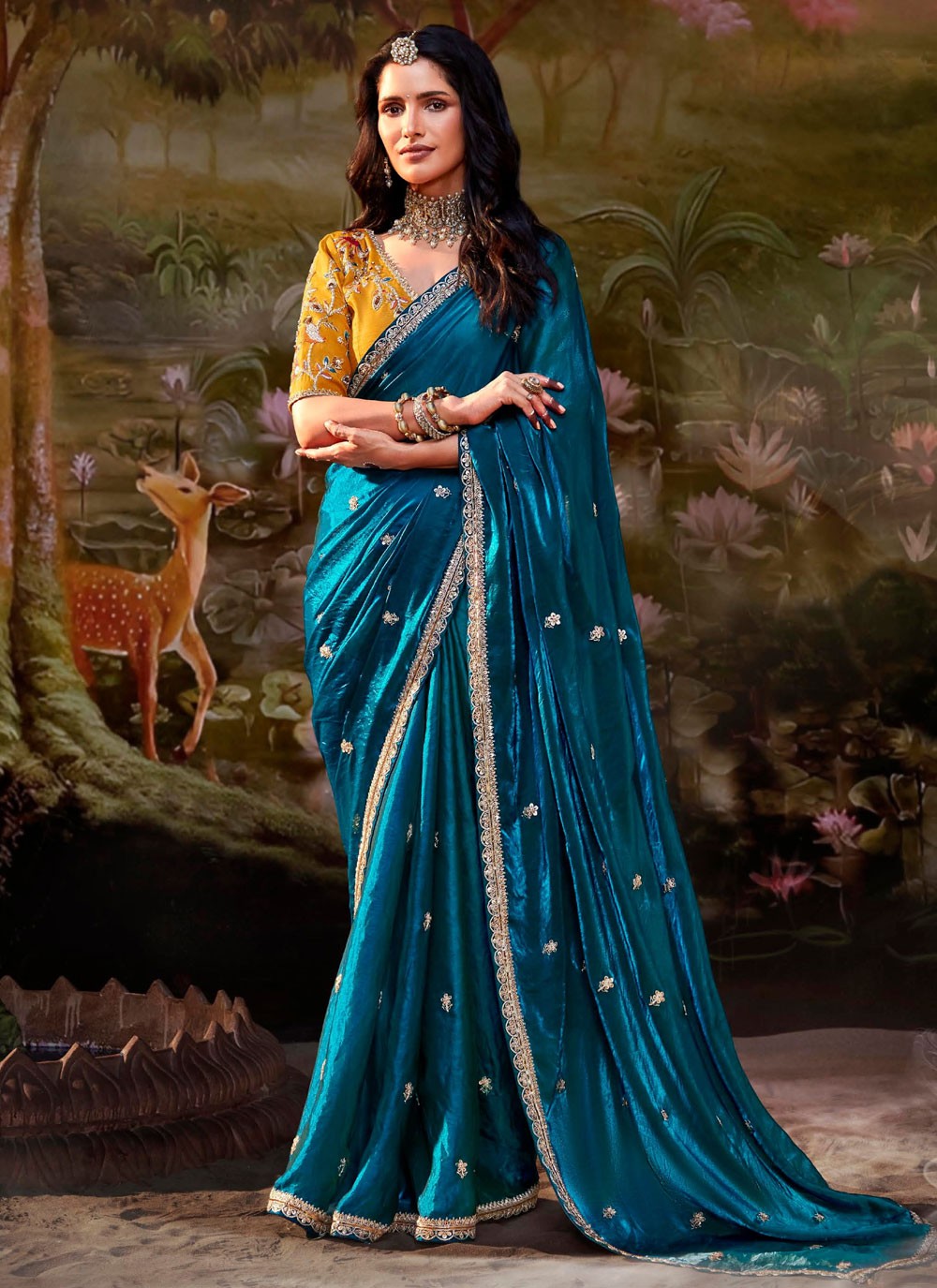 Shaded Border Work Fancy Fabric Saree - S7643