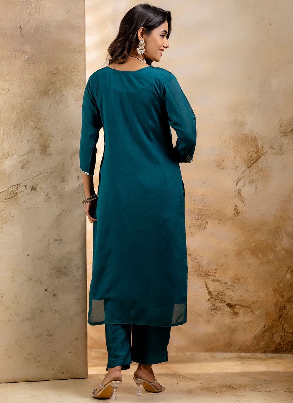 Embroidered Silk Blend Morpeach Pant Style Suit T6363