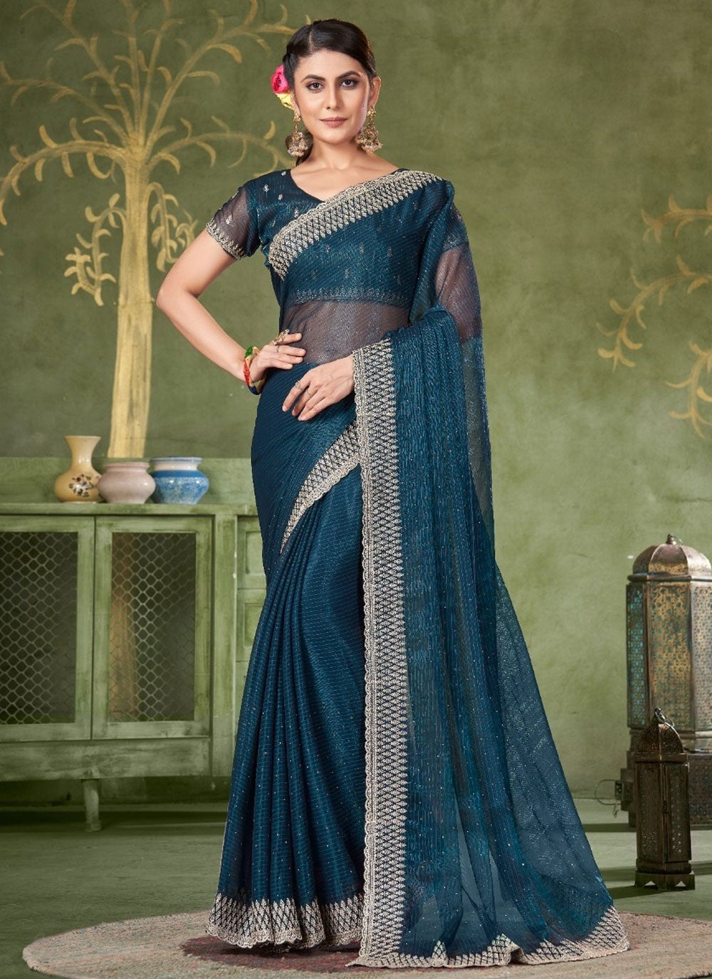 Classic Embroidered Shimmer Saree - S7380