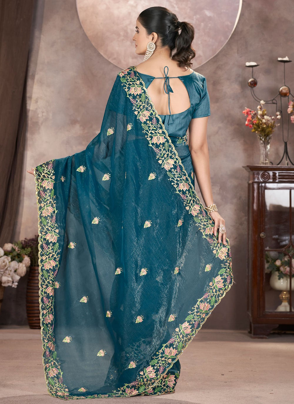 Morpeach Pure Crepe Classic Saree Cut Work, Embroidered, Zari S16179