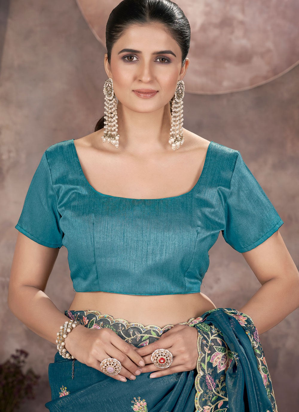Morpeach Pure Crepe Classic Saree Cut Work, Embroidered, Zari S16179