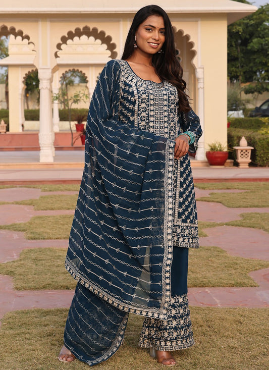 Embroidered Georgette Morpeach Salwar Suit T5981