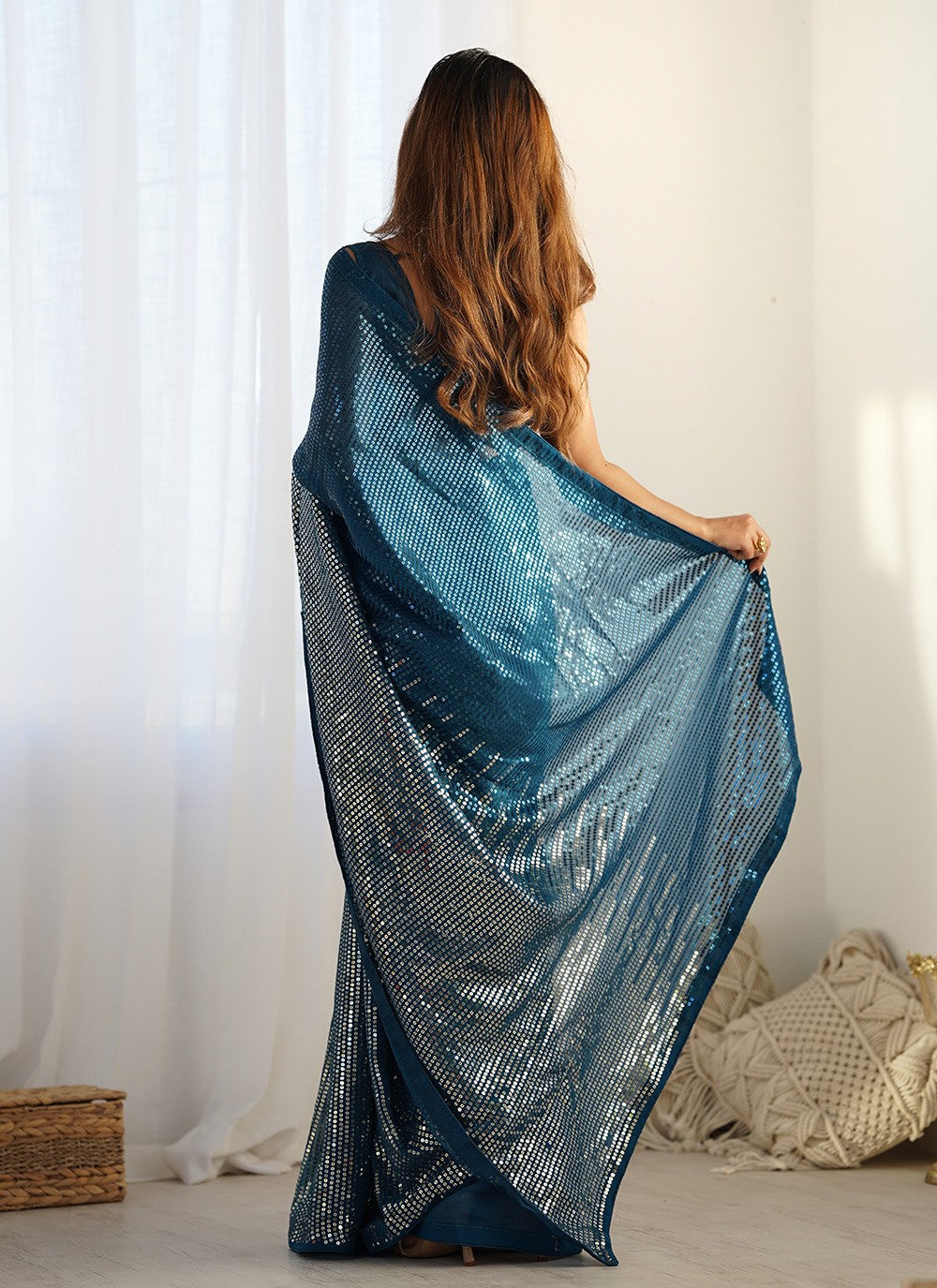 Contemporary Embroidered Morpeach Georgette Saree S12406