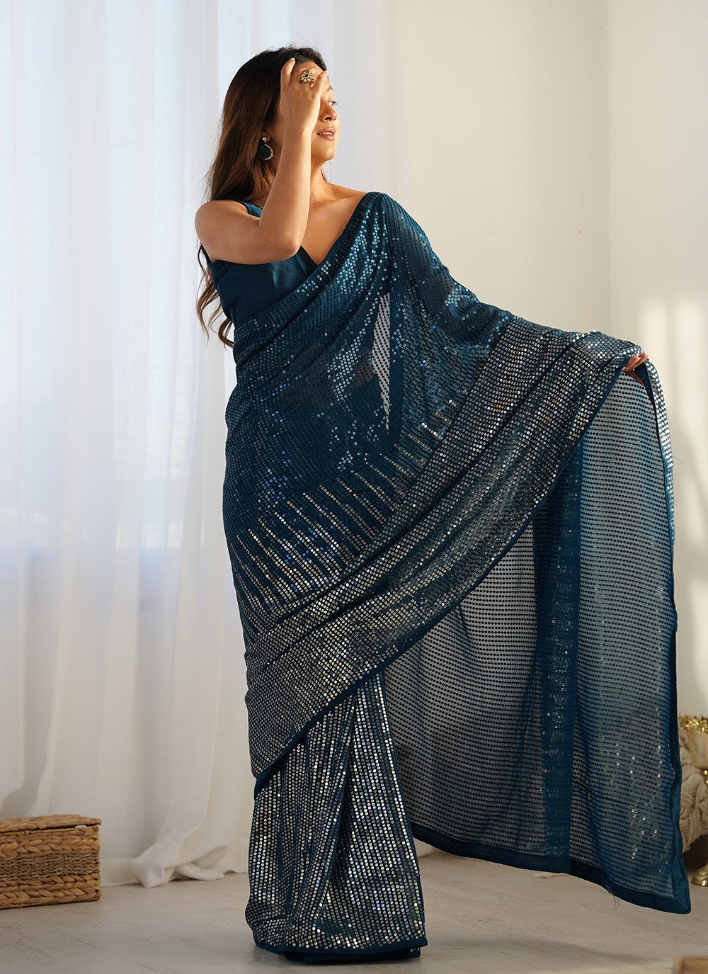 Contemporary Embroidered Morpeach Georgette Saree S12406