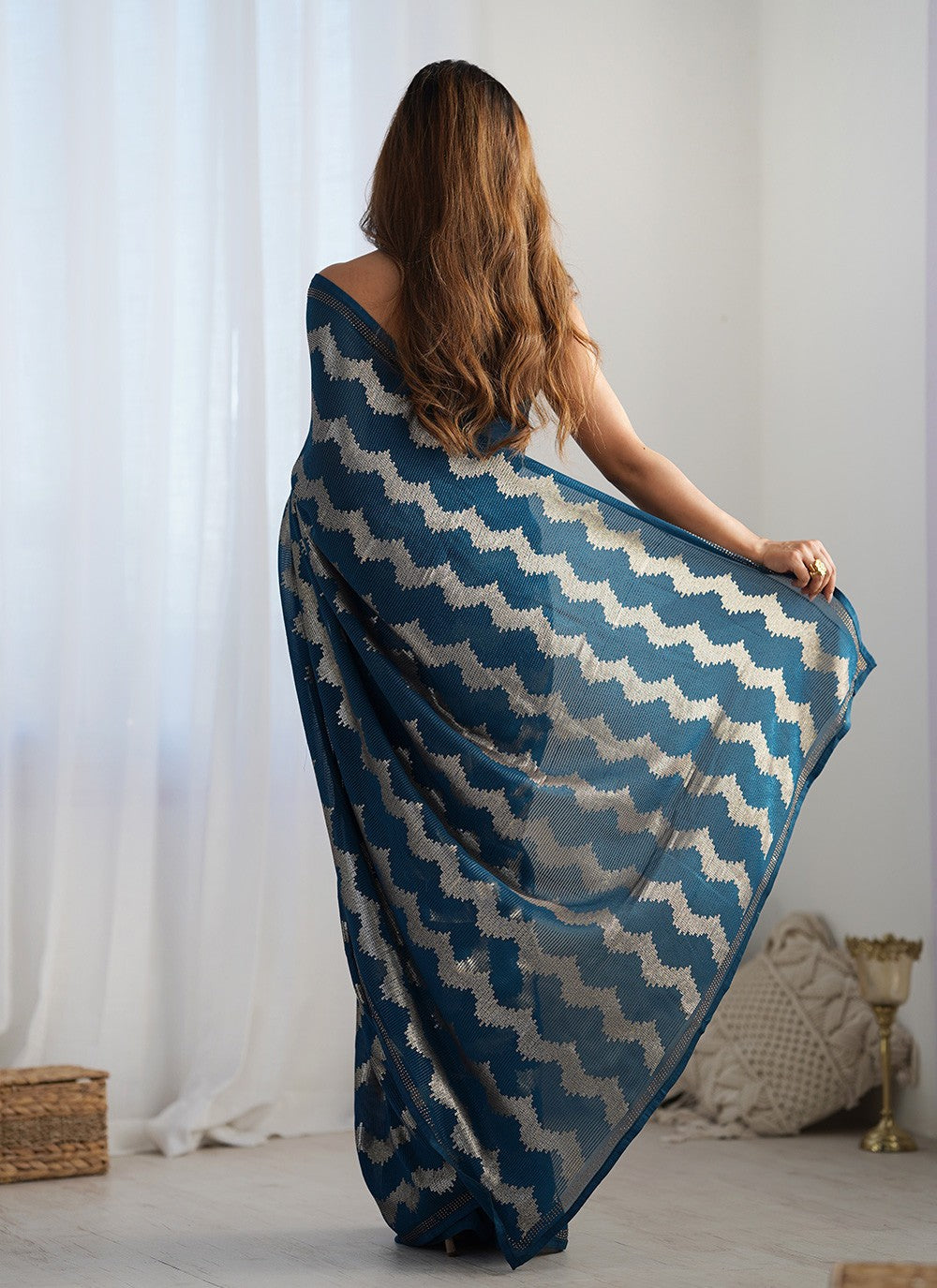 Trendy Saree Embroidered Morpeach Georgette S12400