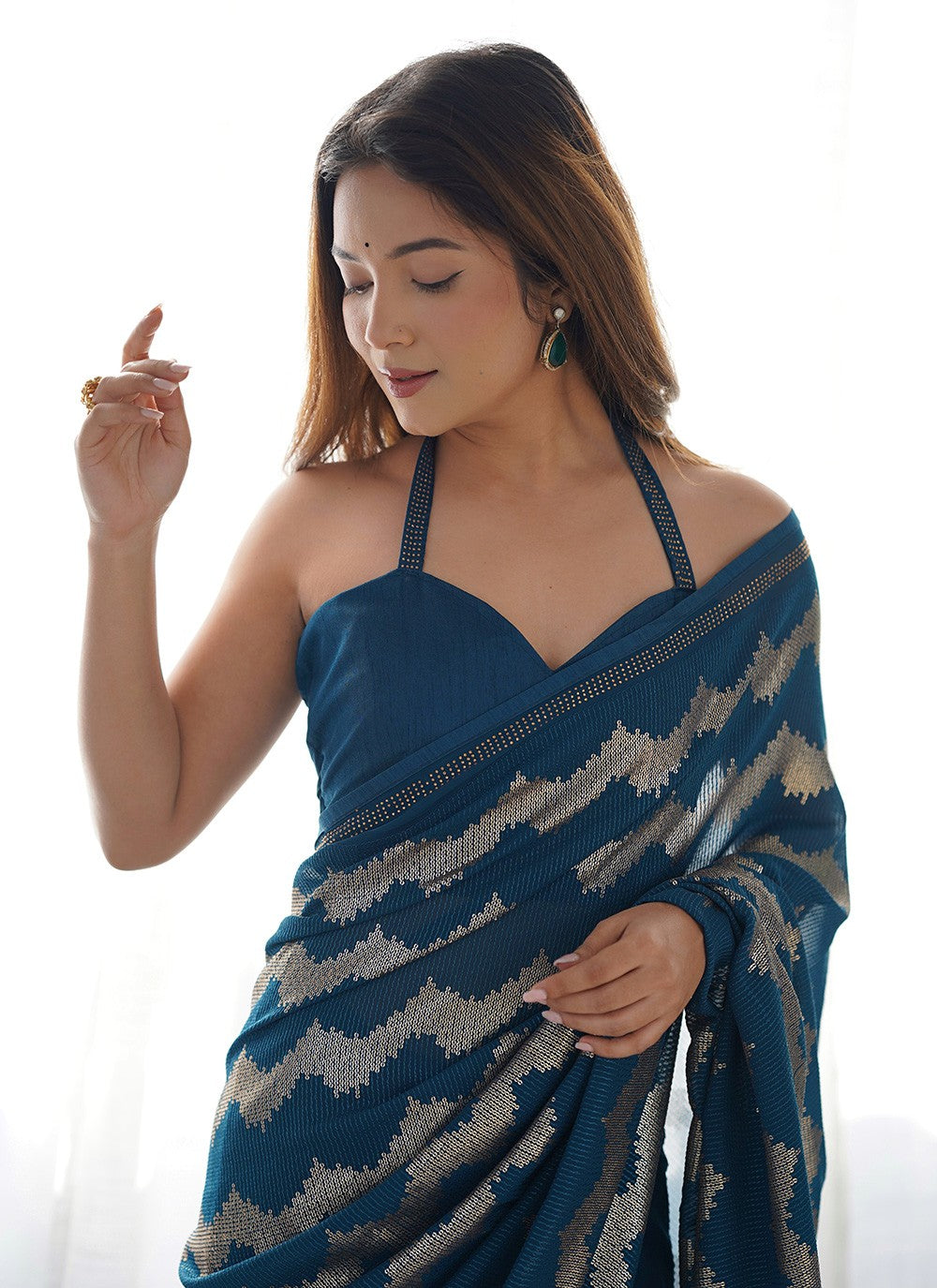 Trendy Saree Embroidered Morpeach Georgette S12400