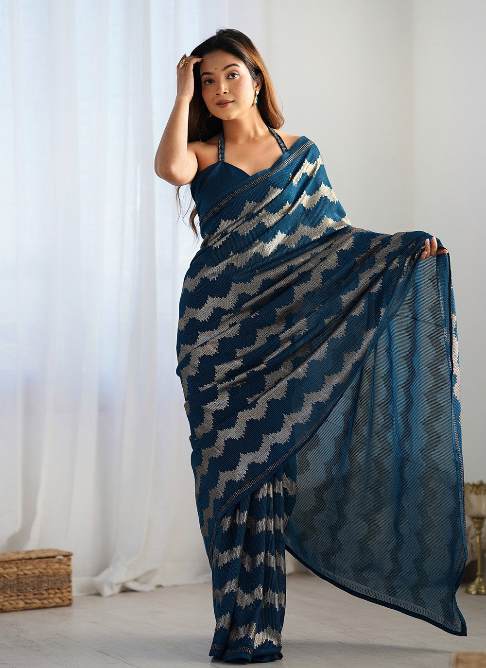 Trendy Saree Embroidered Morpeach Georgette S12400