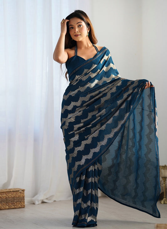 Trendy Saree Embroidered Morpeach Georgette S12400