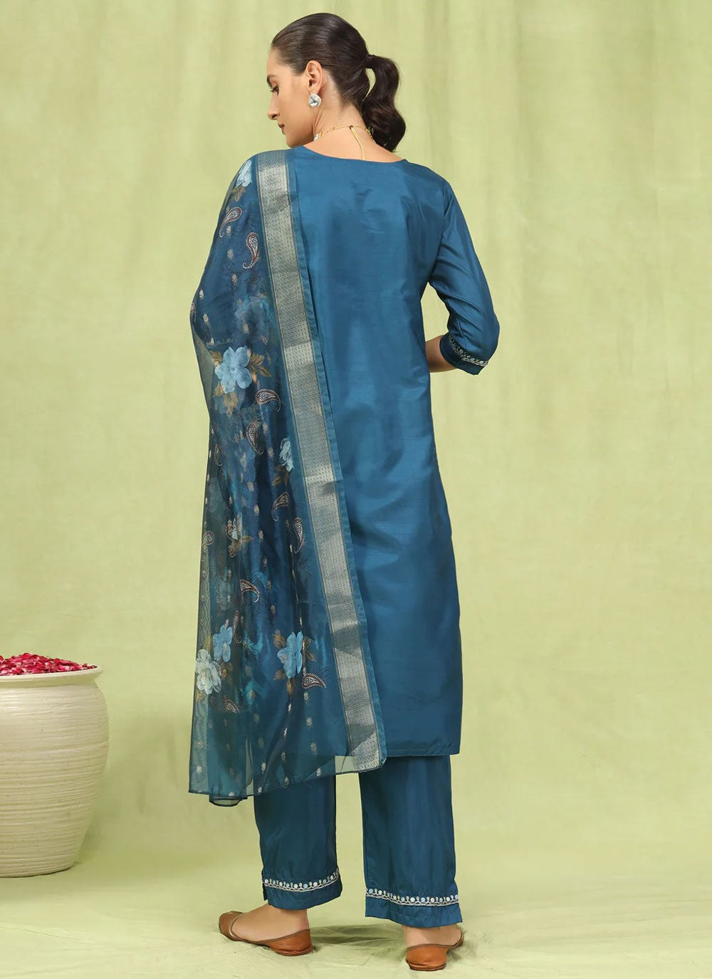 Embroidered Silk Blend Morpeach Pant Style Suit T6247