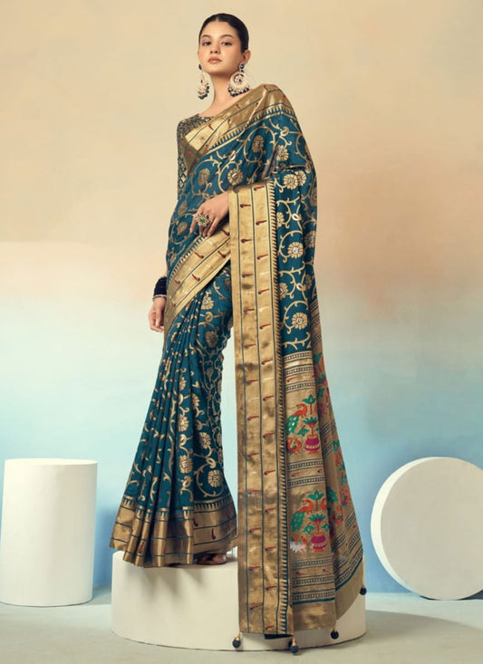 Weaving Zari Georgette Morpeach Saree S14555