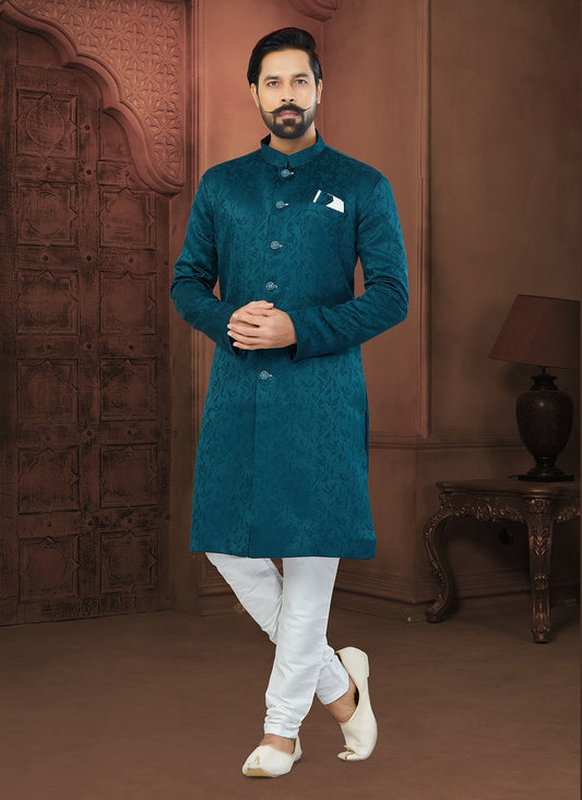 Fancy Work Jacquard Morpeach Indo Western Sherwani - M5798