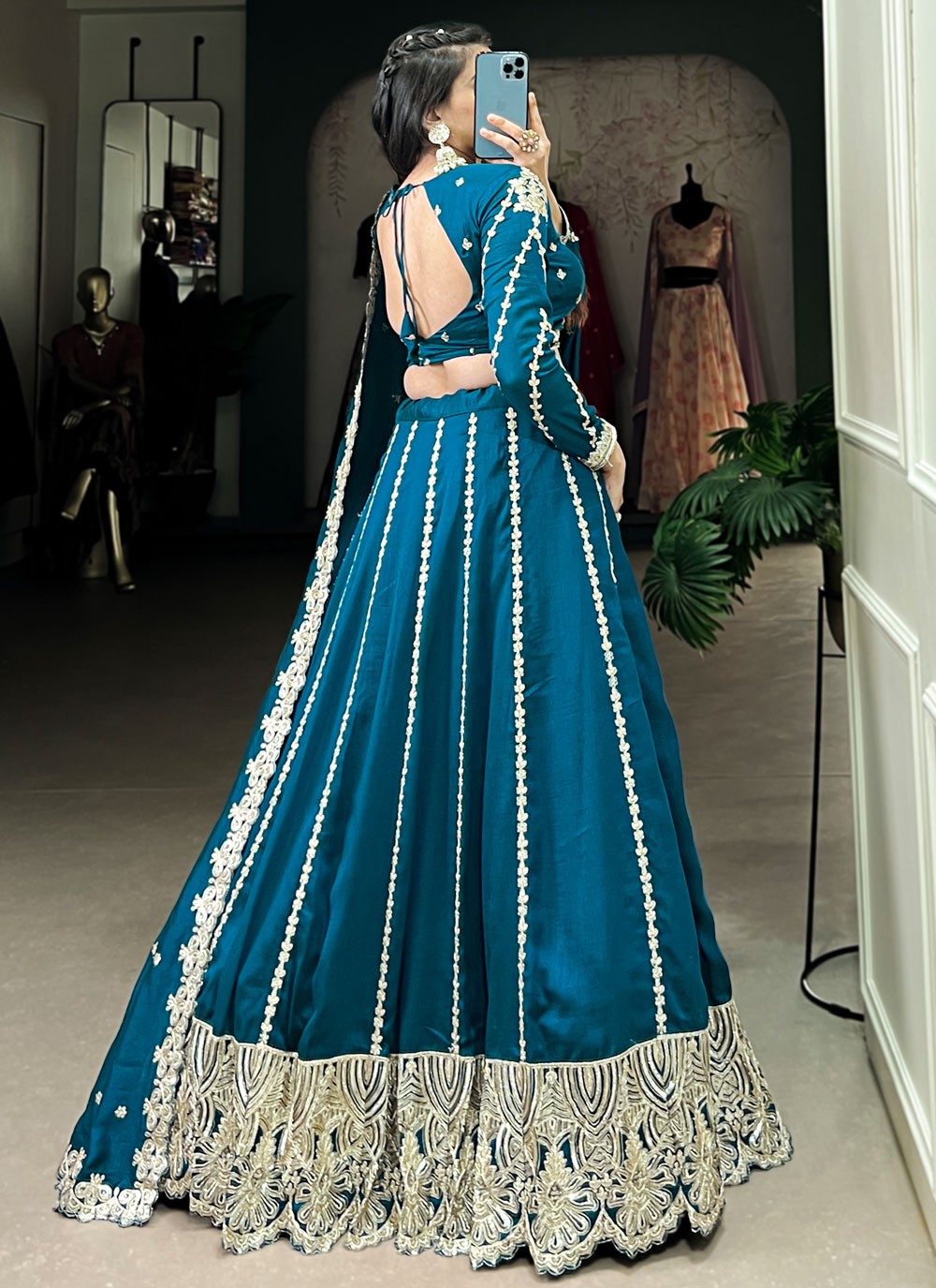 Vichitra Silk Mehandi & Sangeet A - Line Lehenga L3556