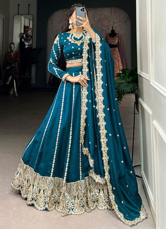 Vichitra Silk Mehandi & Sangeet A - Line Lehenga L3556