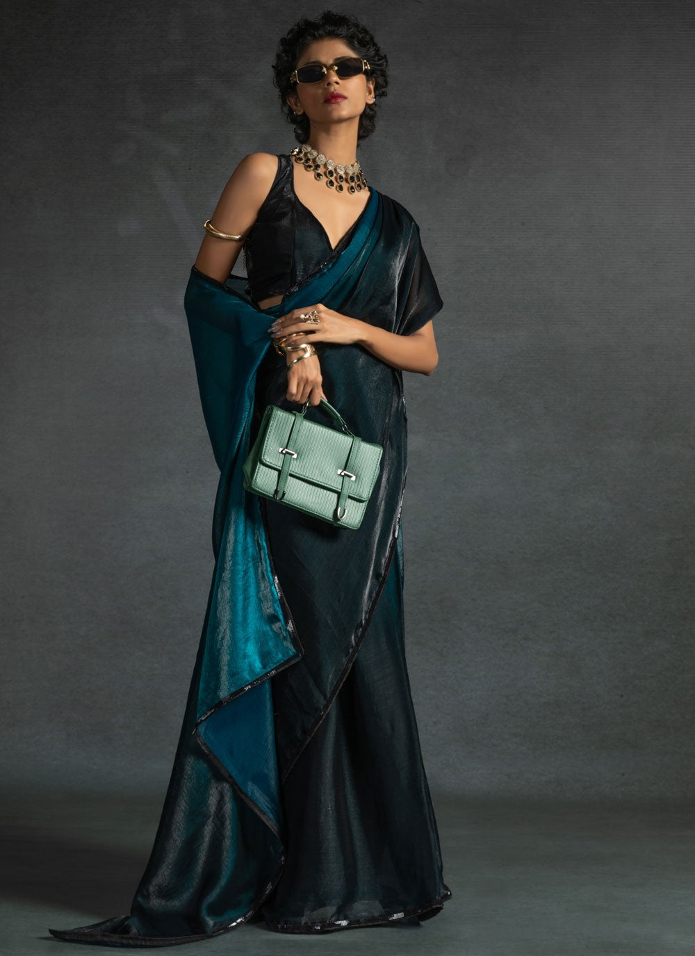 Border Work Satin Silk Morpeach Contemporary Saree S15431