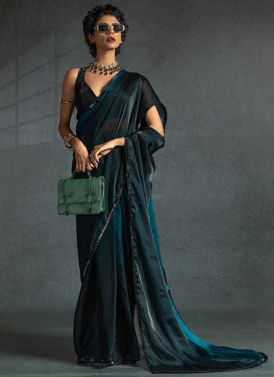 Border Work Satin Silk Morpeach Contemporary Saree S15431