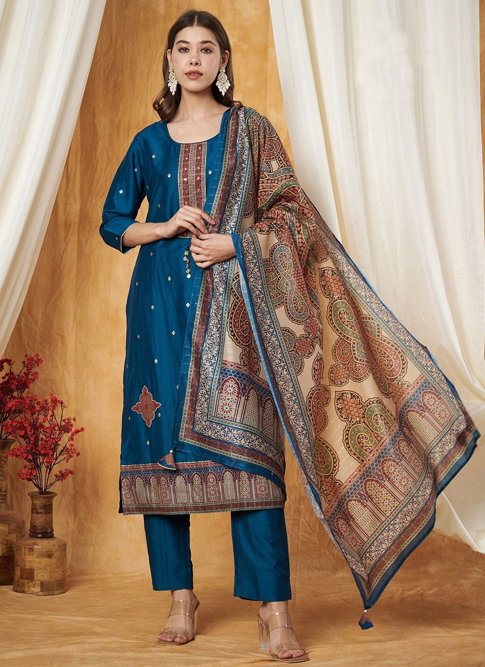Applique Silk Salwar Suit - T4691