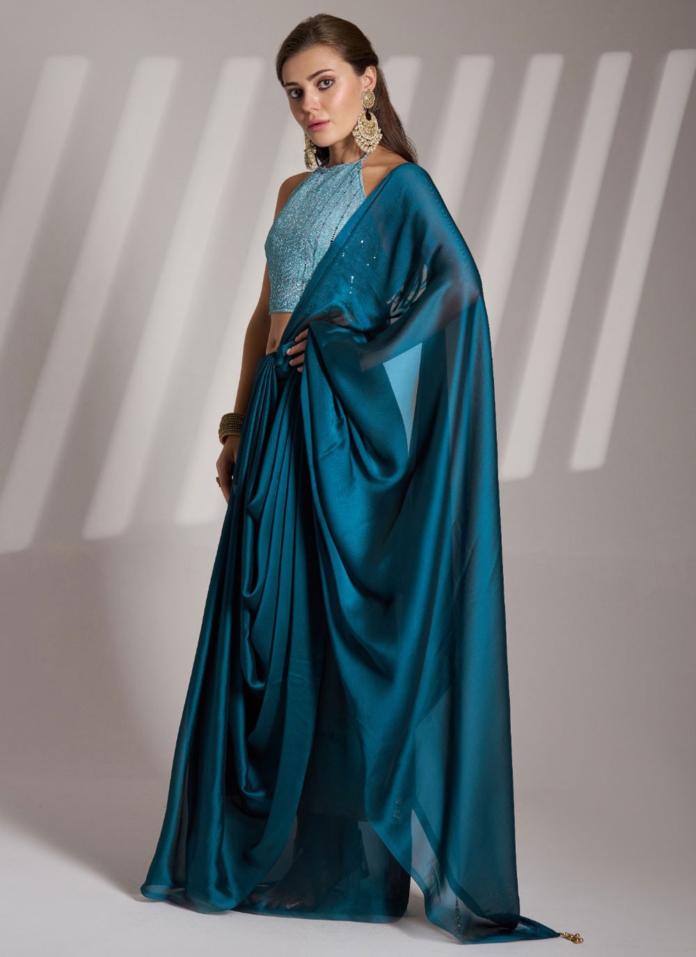 Classic Saree Plain Morpeach Rangoli Saree S13521