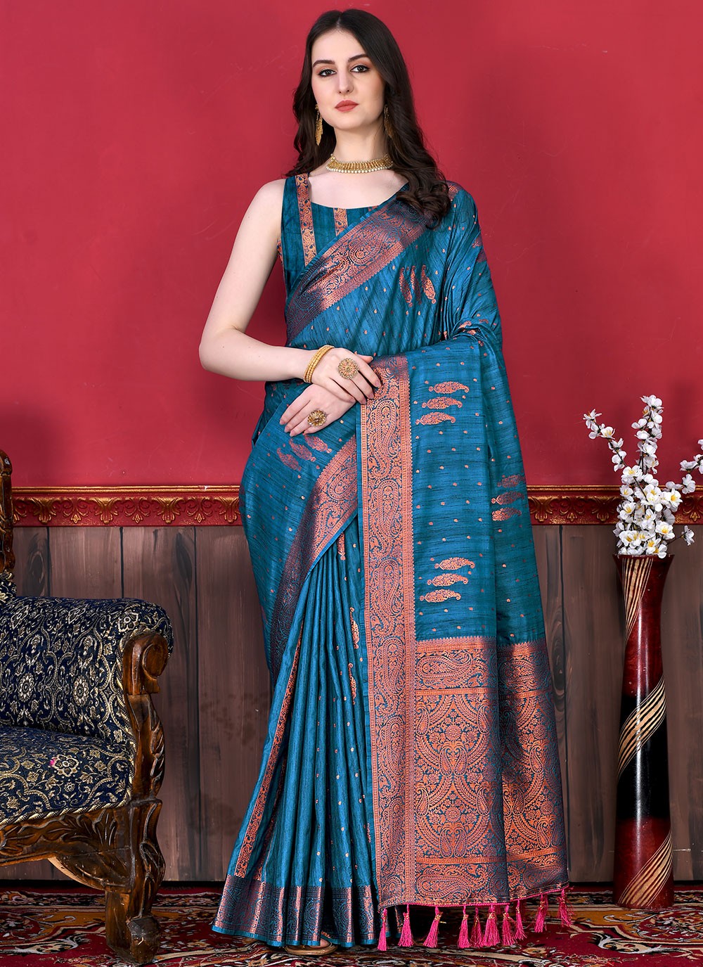 Saree Border Work Katan Silk Saree - S2536