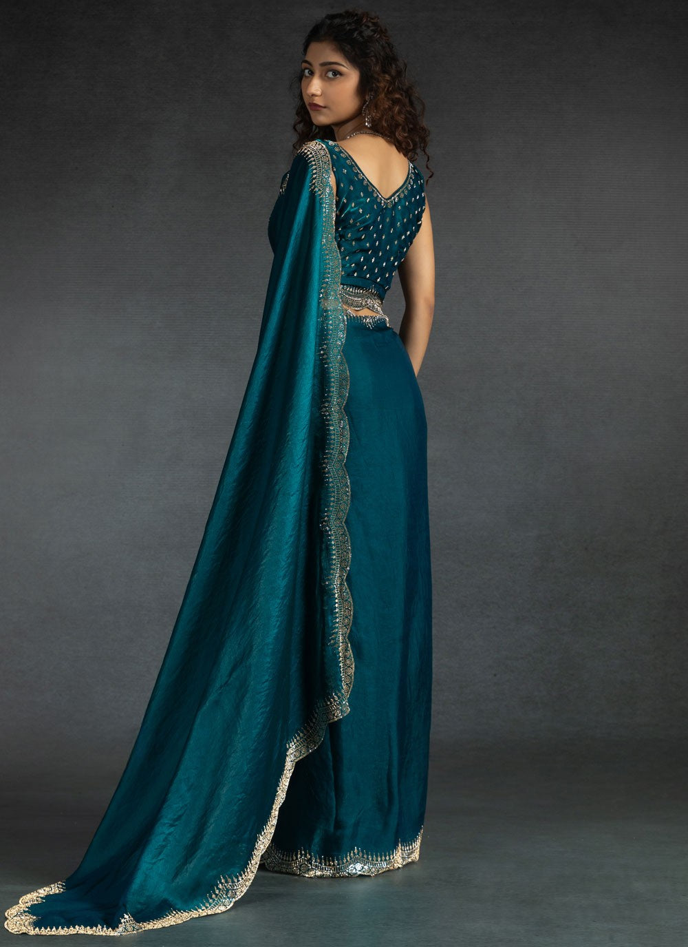 Border Work Satin Silk Morpeach Classic Saree S14978