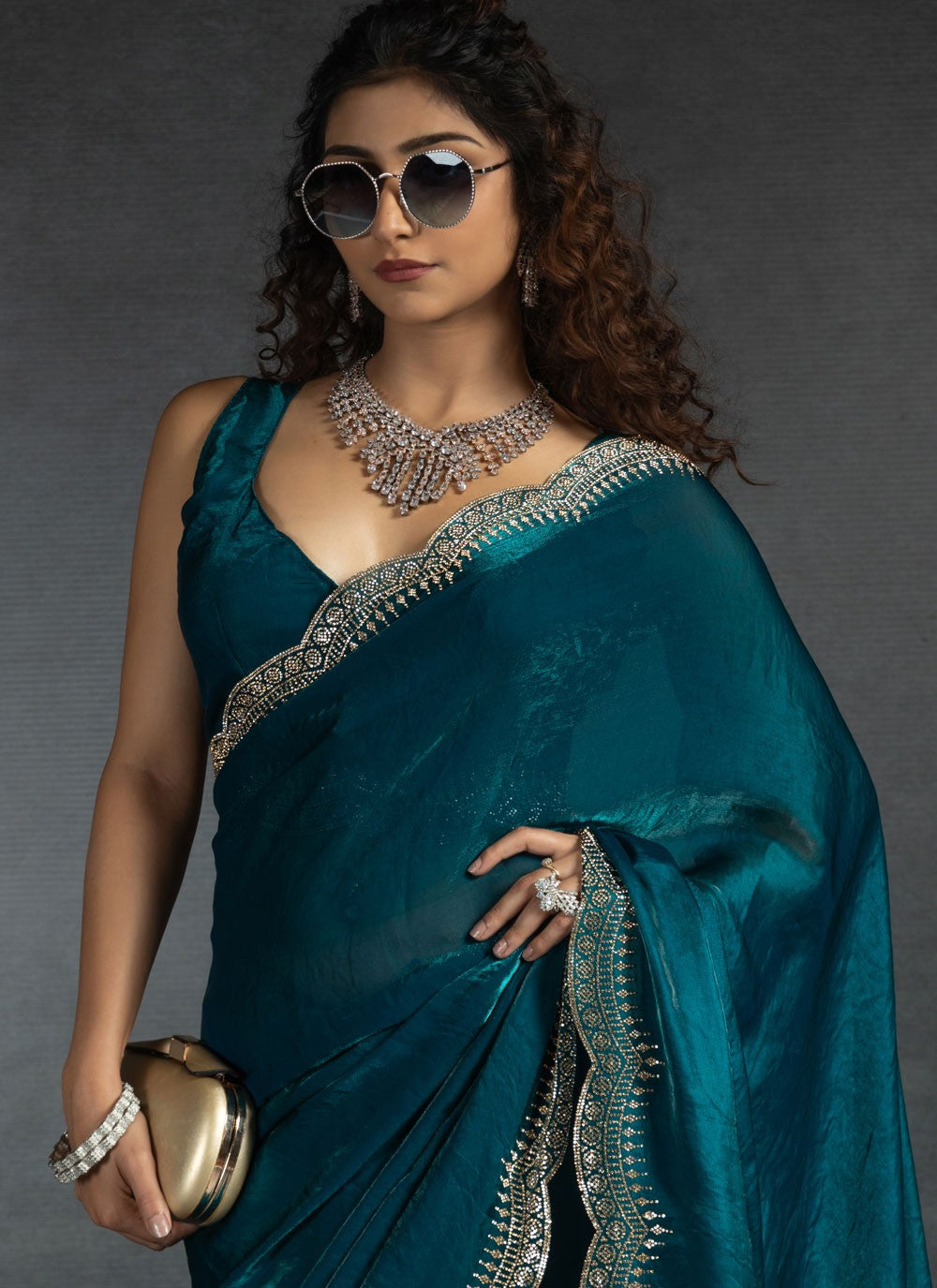 Border Work Satin Silk Morpeach Classic Saree S14978