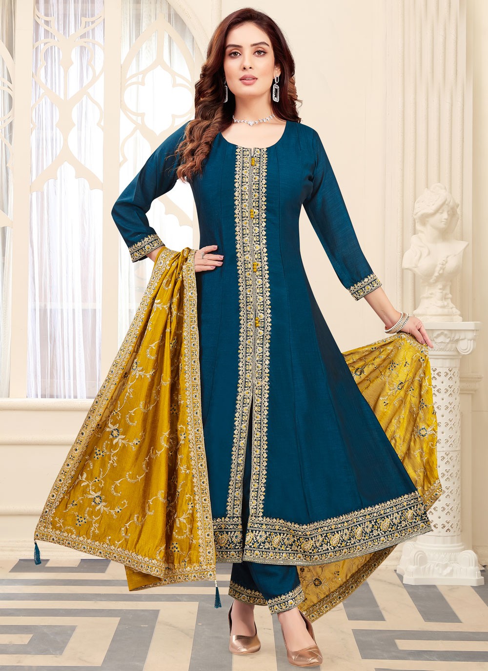 Anarkali Embroidered Morpeach Silk T5693