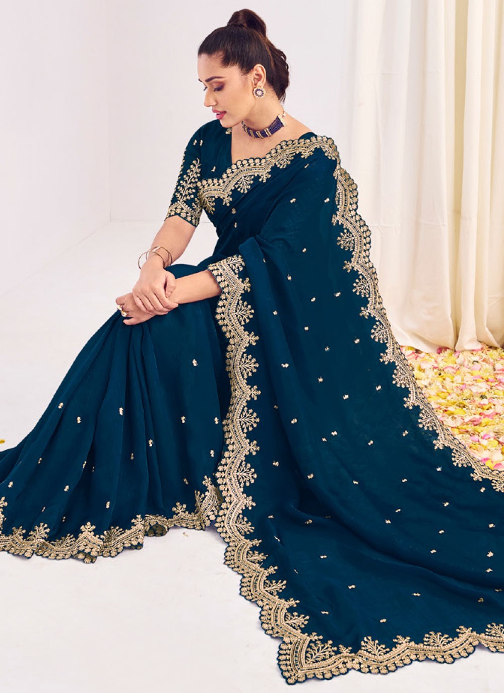 Classic Saree Border Work Morpeach Silk Saree S12579